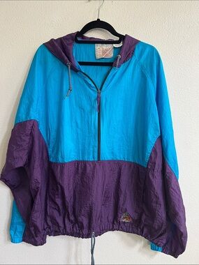 OCEAN EQUIPMENT 90s Colorblock Zip Up Windbreaker Jacket Teal/Purple Mens M